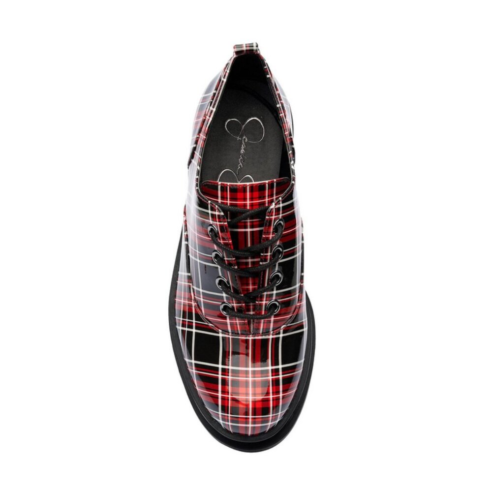 Jessica Simpson Sz. 7 Sayze Lug Sole Oxfords in Red Combo/Plaid Preppy Festive